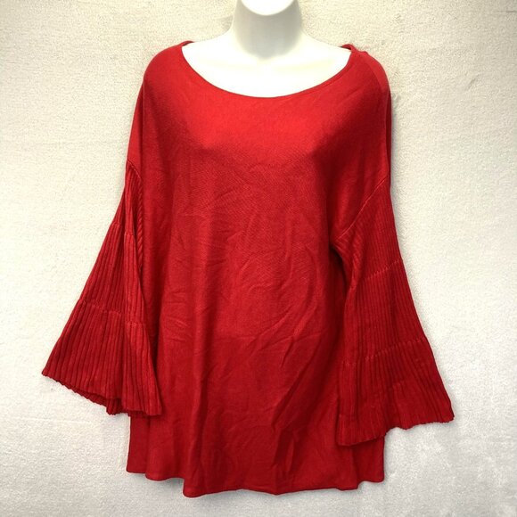 Lane Bryant Bell Sleeve Sweater Womens 14/16 Red Pullover Scoop Party Holiday XL - Picture 1 of 10